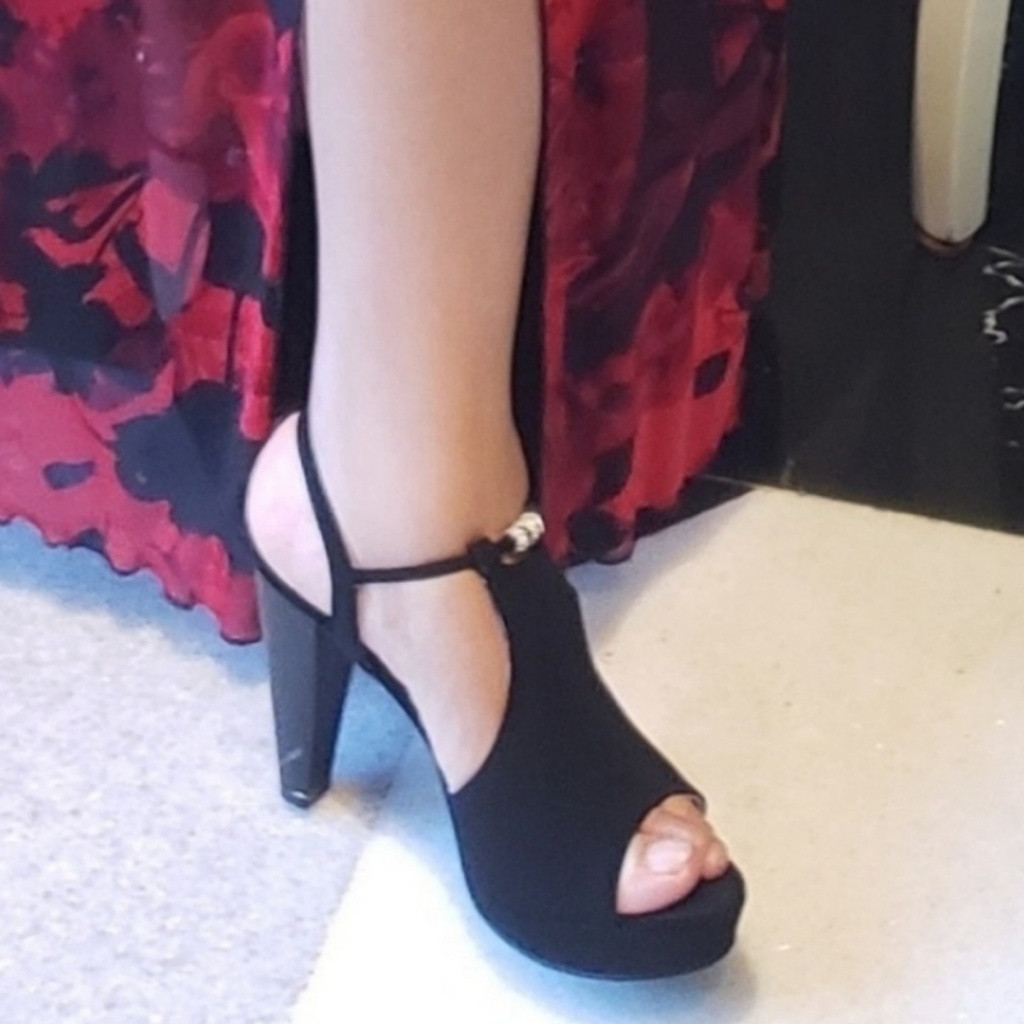 Black Suede Peep-Toe Heels With Rhinestone